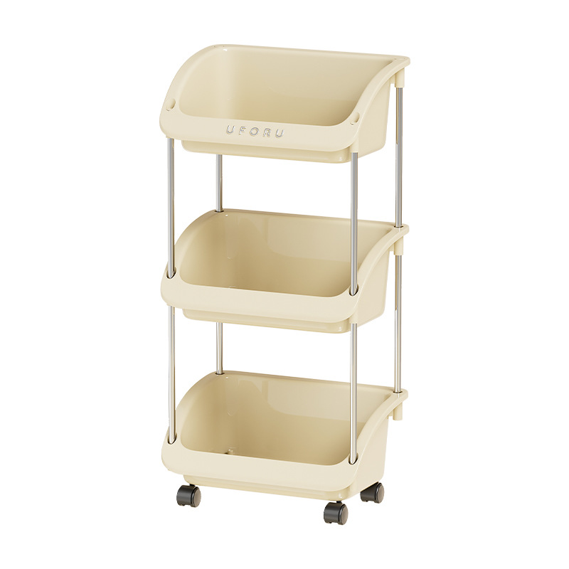 Rolling cart with wheels, PP plastic, multi-tiered