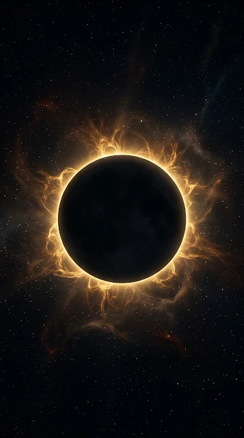 Minimalist Matte Black Eclipse Golden Corona Wallpaper