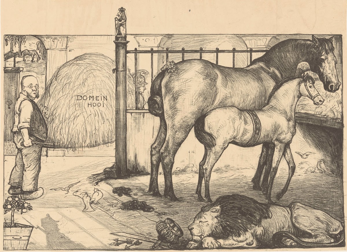 Twee Paarden Bij Een Hooiruif In Een Stal 1899