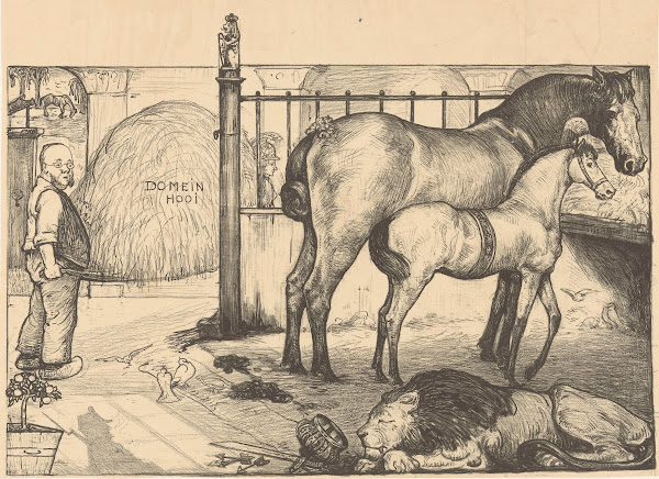 Twee Paarden Bij Een Hooiruif In Een Stal 1899