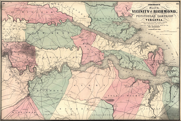 Johnsons map of the vicinity of Richmond and Peninsular Campaign in Virginia 187