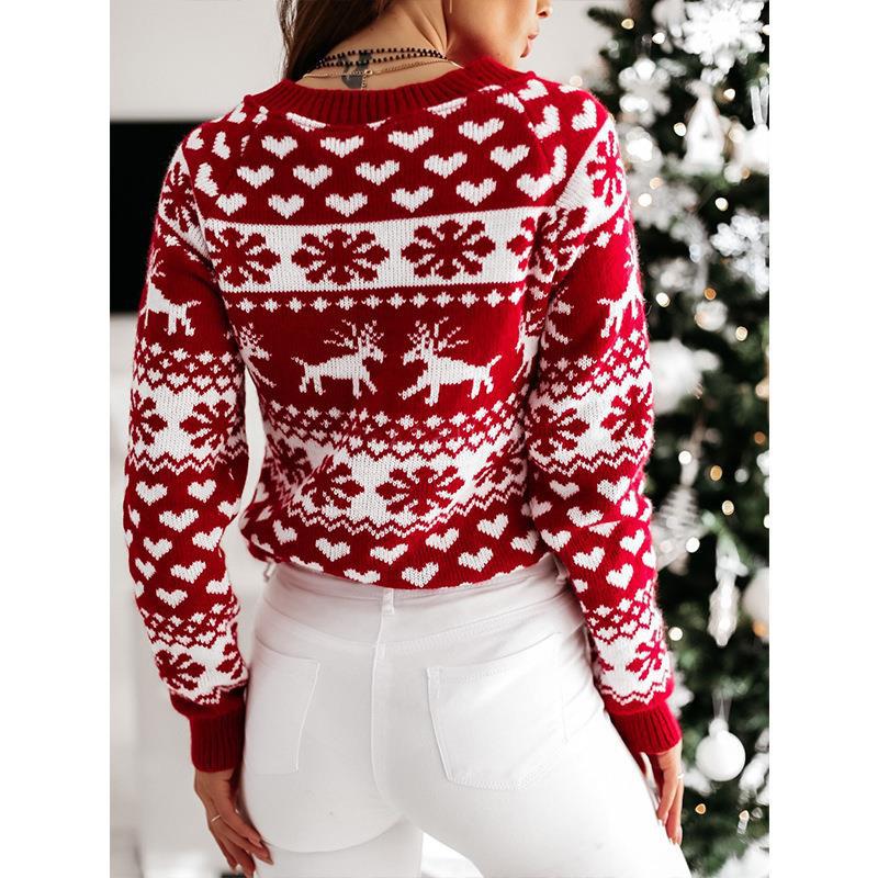 Women's Christmas Sweater, Reindeer Motif, Round Neck