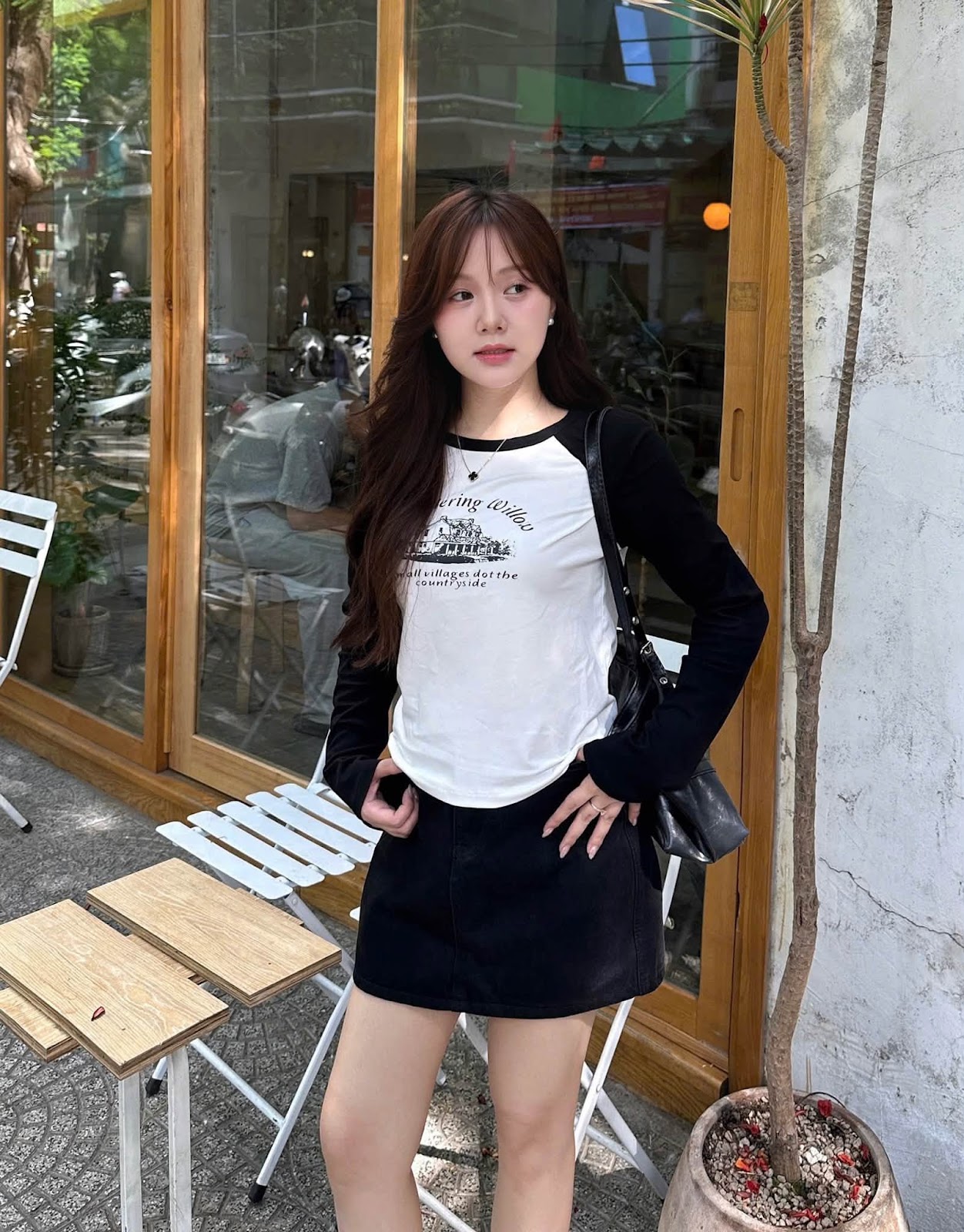 Áo thun dài tay cổ tròn in hình ngôi nhà XIONXXEN SHOP 5503