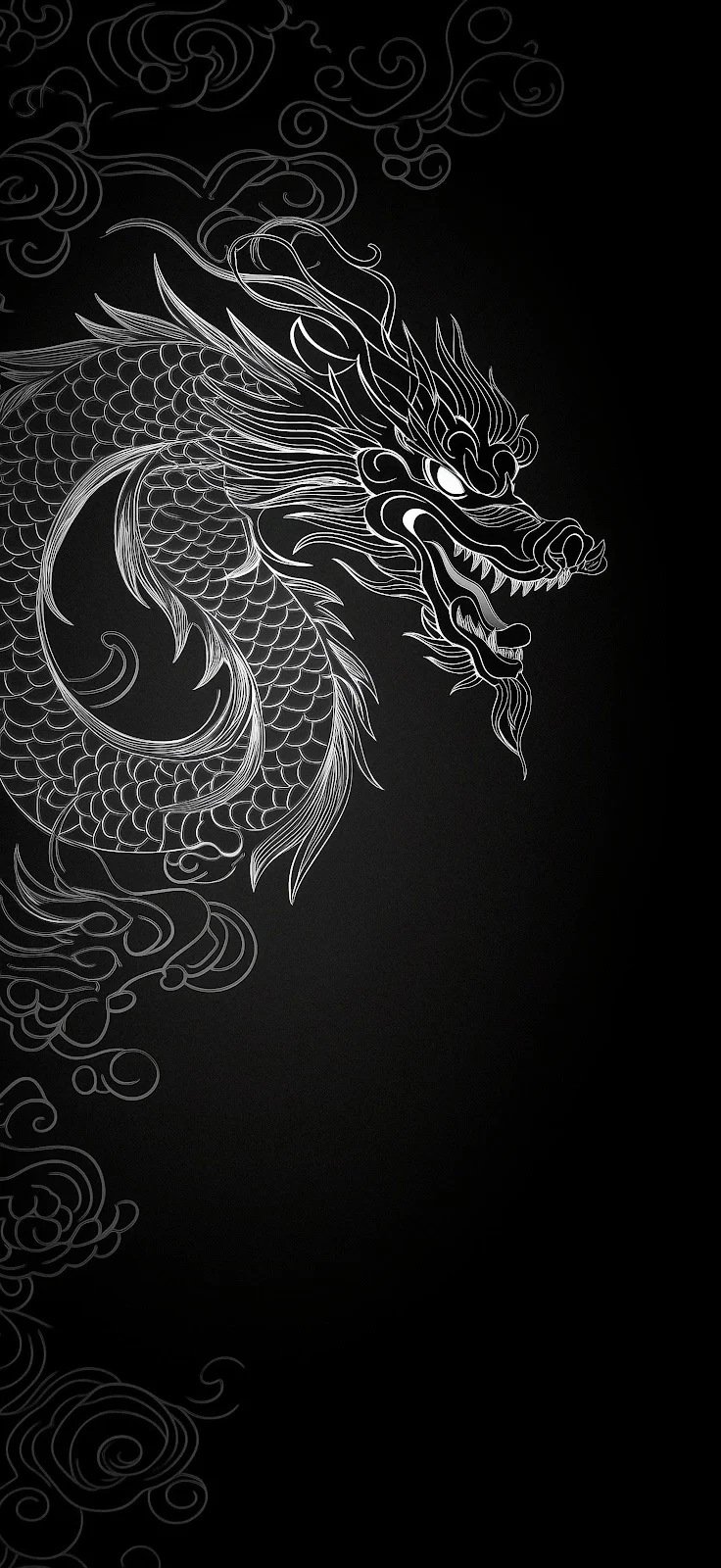 Majestic White Dragon Line Art - Vector Illustration 2K iPhone Wallpaper (1472x3200)