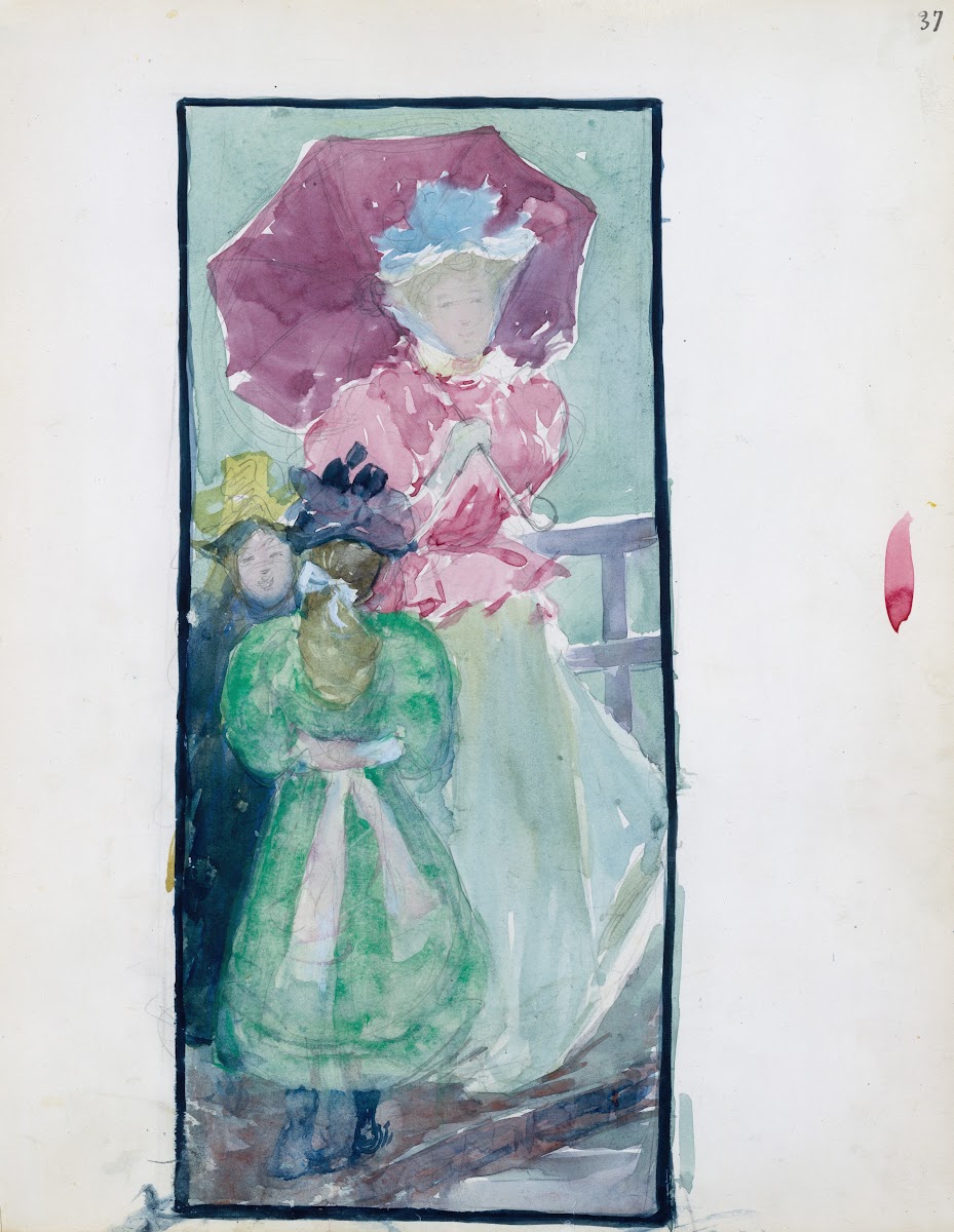Two young girls and a woman with a parasol 18951897