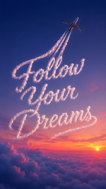 Follow Your Dreams Typography Plane Cloudscape Wallpaper - Free mobile Wallpaper