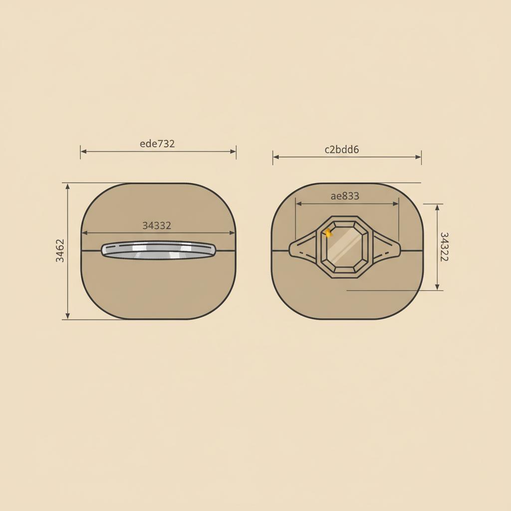 Comparative 2D vector of two Ancient Rings side by side on foam supports with measurement tick lines on a minimalist beige background