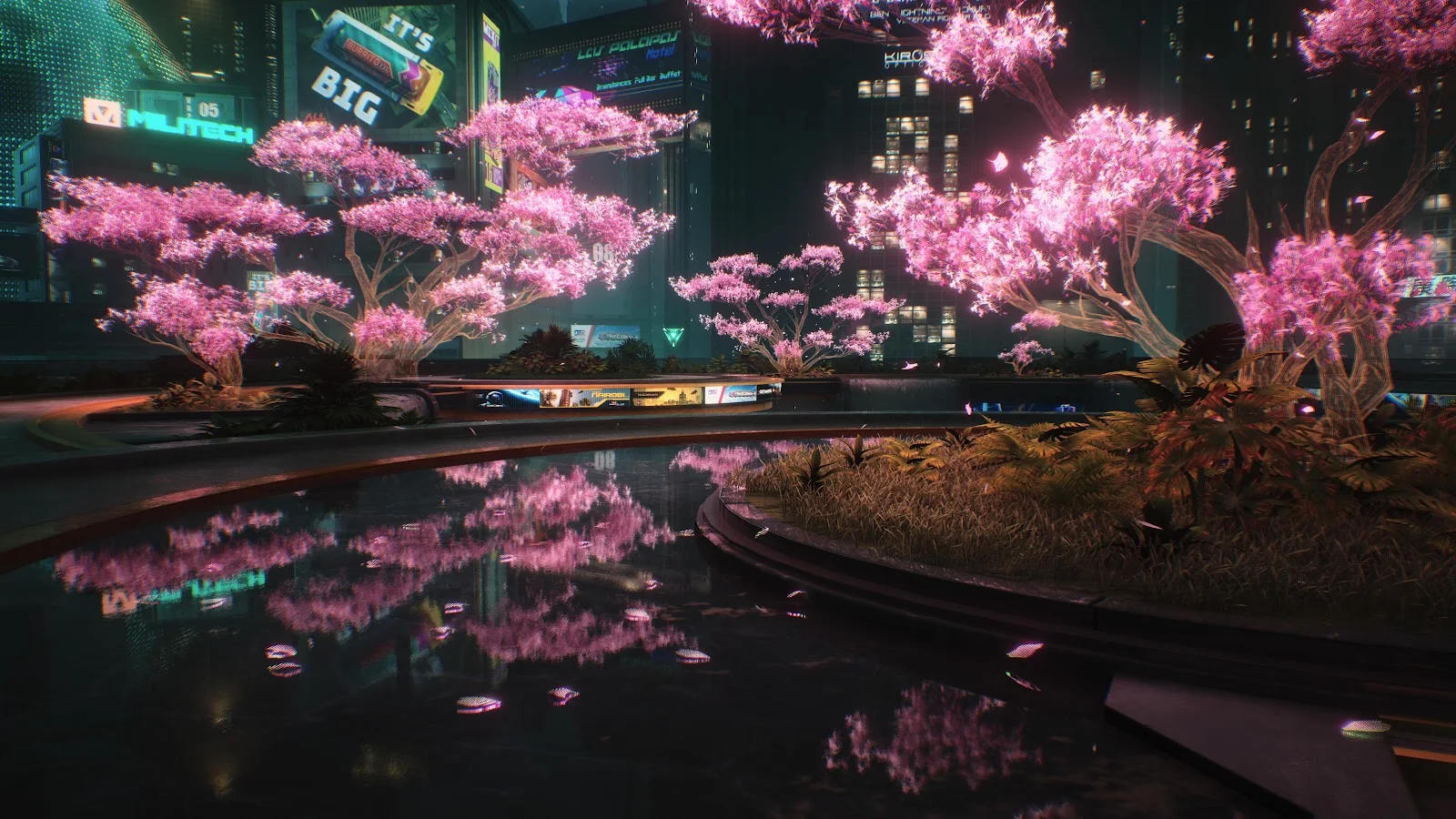Arasaka Park In Cyberpunk 2077 - Video Game Screenshot 5K Wallpaper (5120x2880)