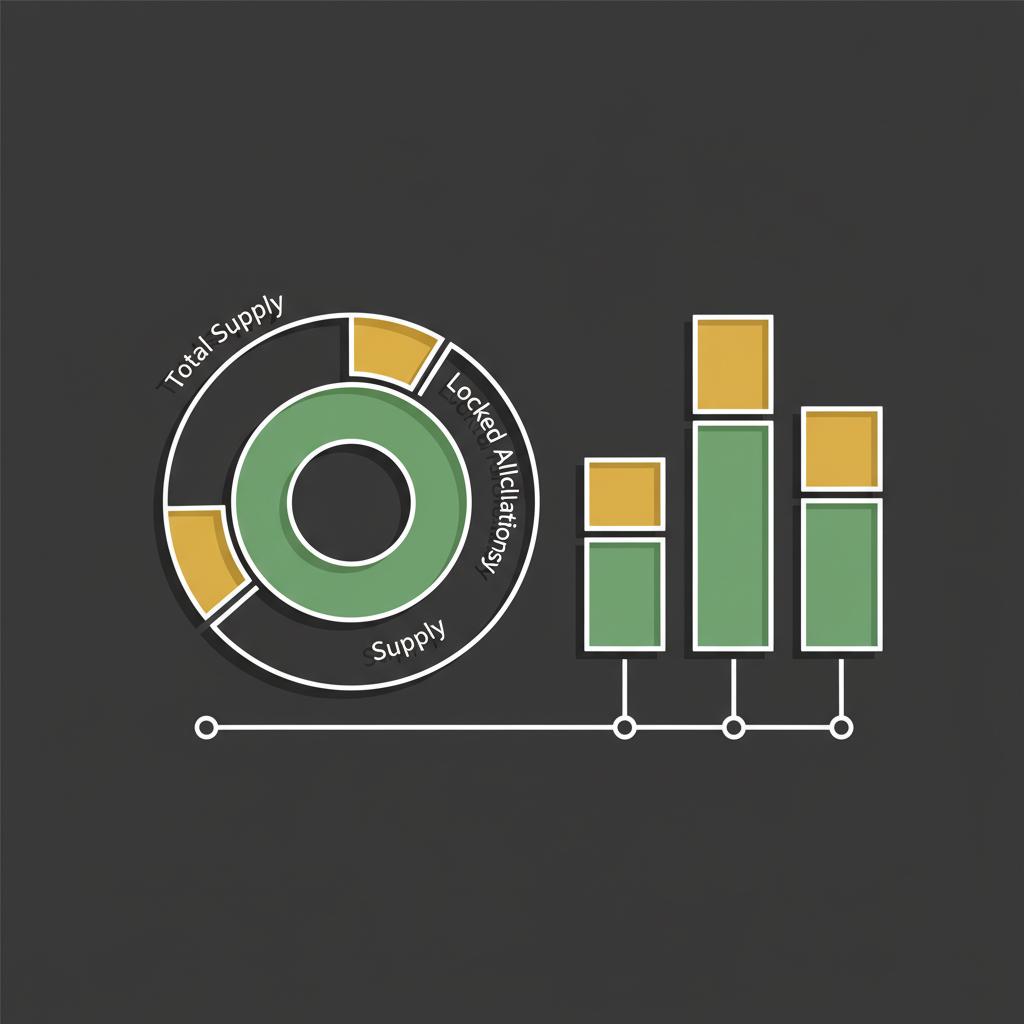 Minimalist 2D vector schematic of token supply showing total supply circulating supply and locked allocations with timeline markers crypto coin stock