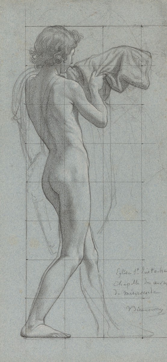 Standing Youth Turned to the Right Pulling a Piece of Drapery over His Left Arm