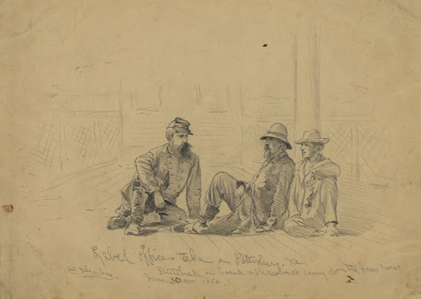 Rebel officers taken at Petersburg Va  sketched on board a steamboat coming down