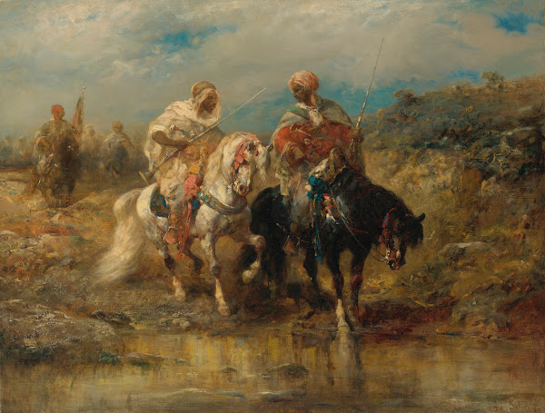 Horsemen At A Watering Hole