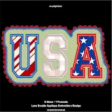 USA Double Applique Lace Embroidery Design embroidery font, primary stitch sample