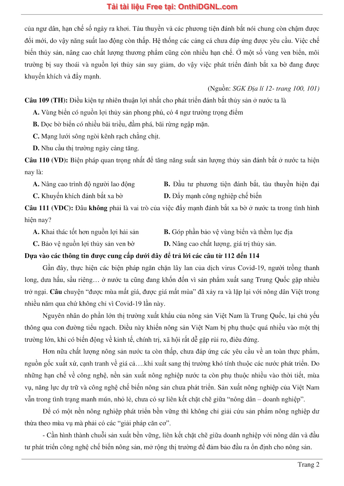 250 bài tập môn Địa Lý - Ôn thi ĐGNL ĐHQG TP HCM Phần 25