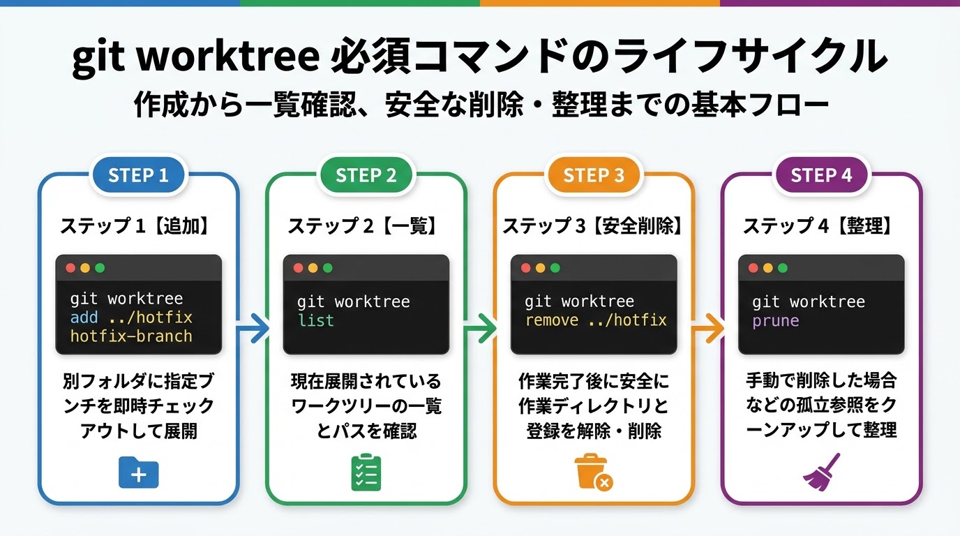 git worktree 必須コマンドのライフサイクル