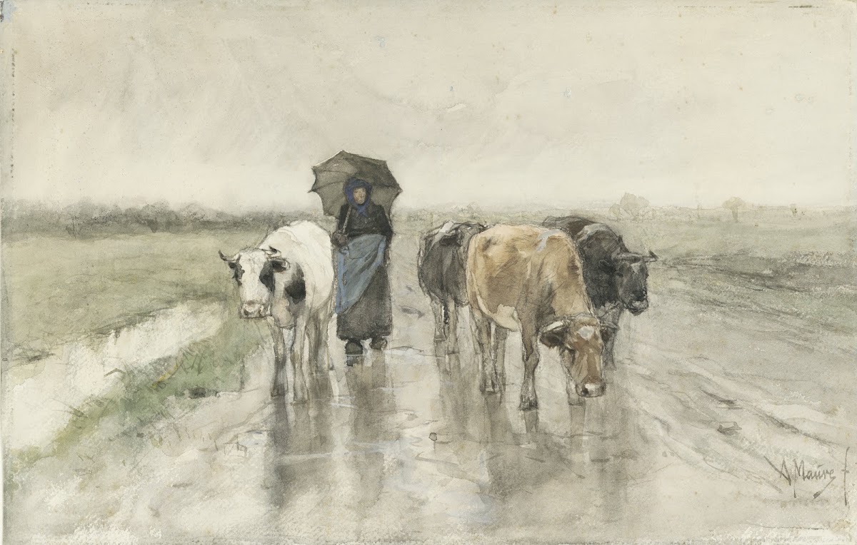 A Herdess with Cows on a Country Road in the Rain 1848   1888
