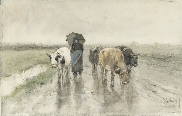 A Herdess with Cows on a Country Road in the Rain 1848   1888