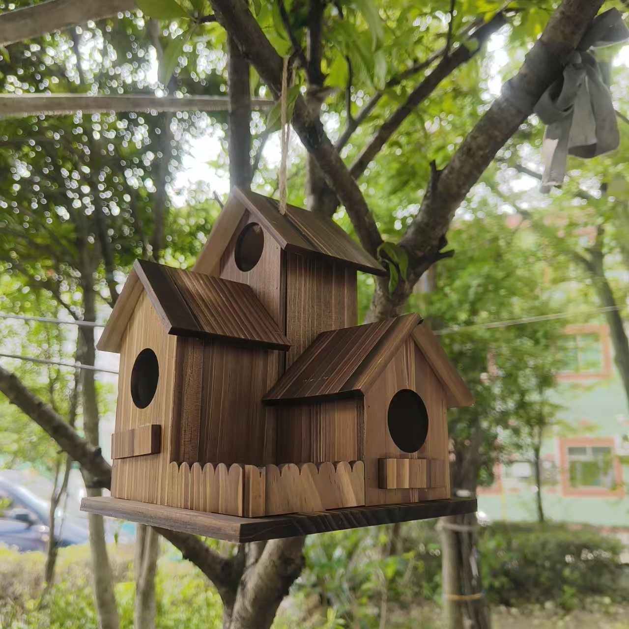 Wood Birdhouse in Villa Design for Hanging