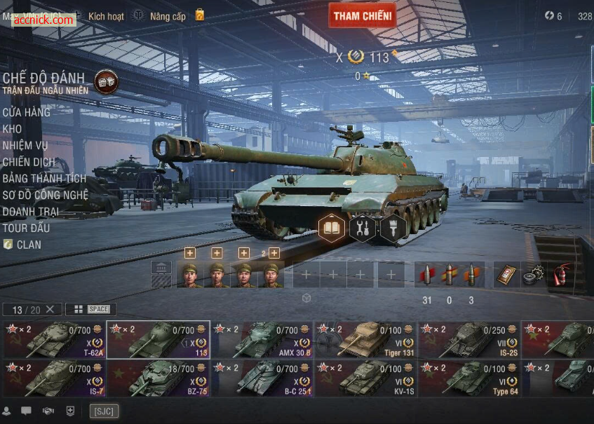 Acc World of Tanks PC với 6 tank cấp X gồm T-62A, IS-7, BZ-7...