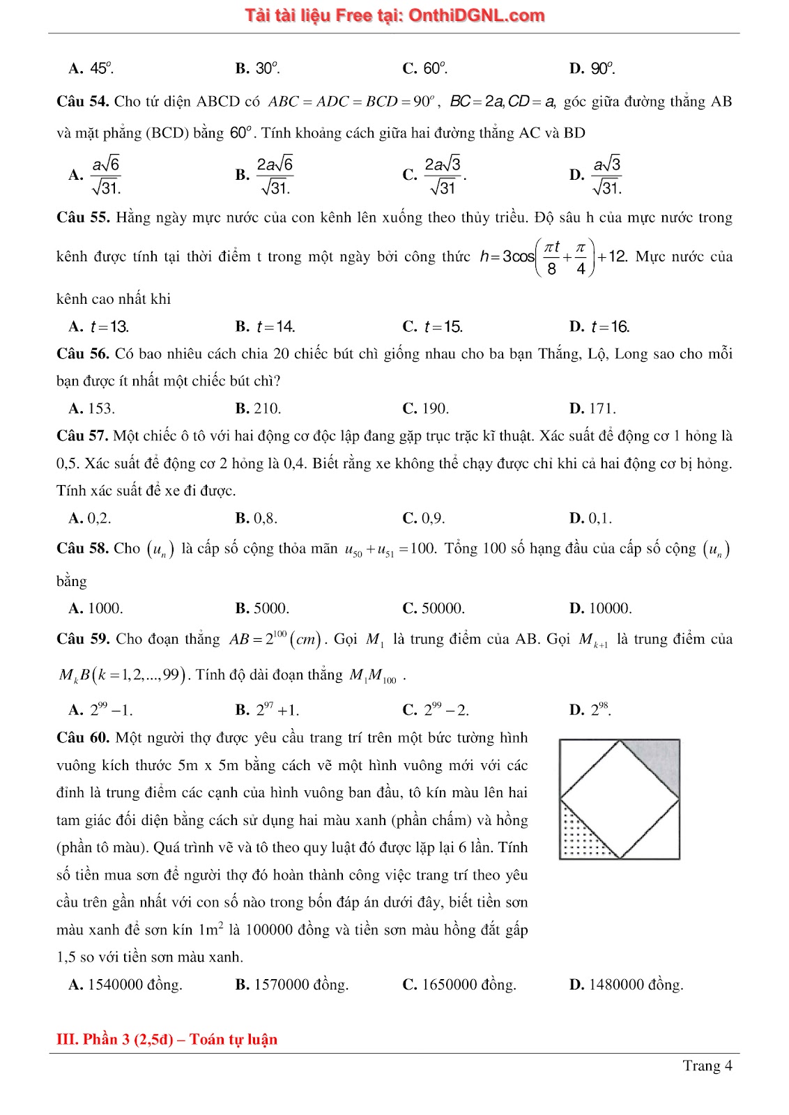 475 bài tập môn Toán - Ôn thi ĐGTD ĐH Bách Khoa Hà Nội Phần 2