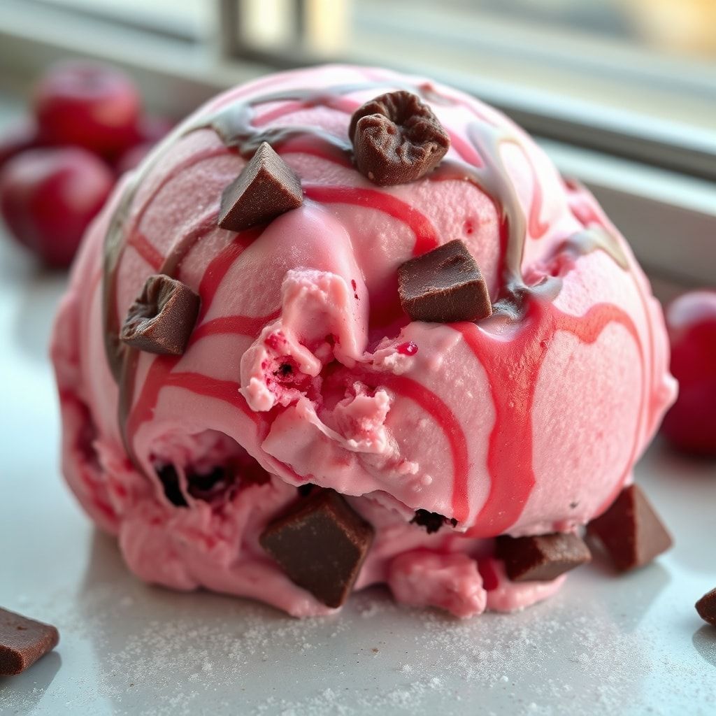 Easy Cherry Garcia Ice Cream Recipe with Chocolate Chunks (No-Churn, 5 Min Prep) finished