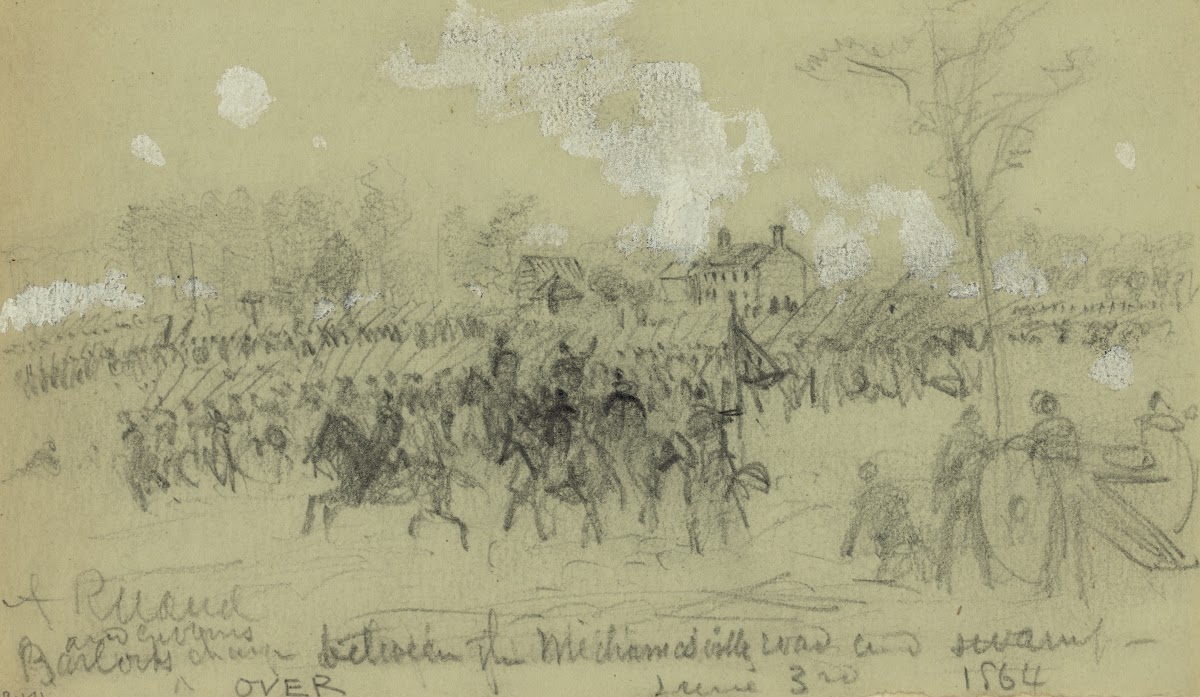Barlow and Gibbons charge between the Mechanicsville road and swamp June 3rd 186