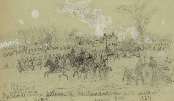 Barlow and Gibbons charge between the Mechanicsville road and swamp June 3rd 186