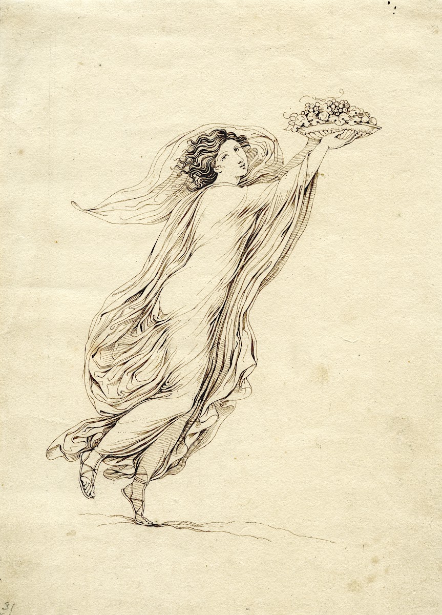 Young woman with a basket of grapes
