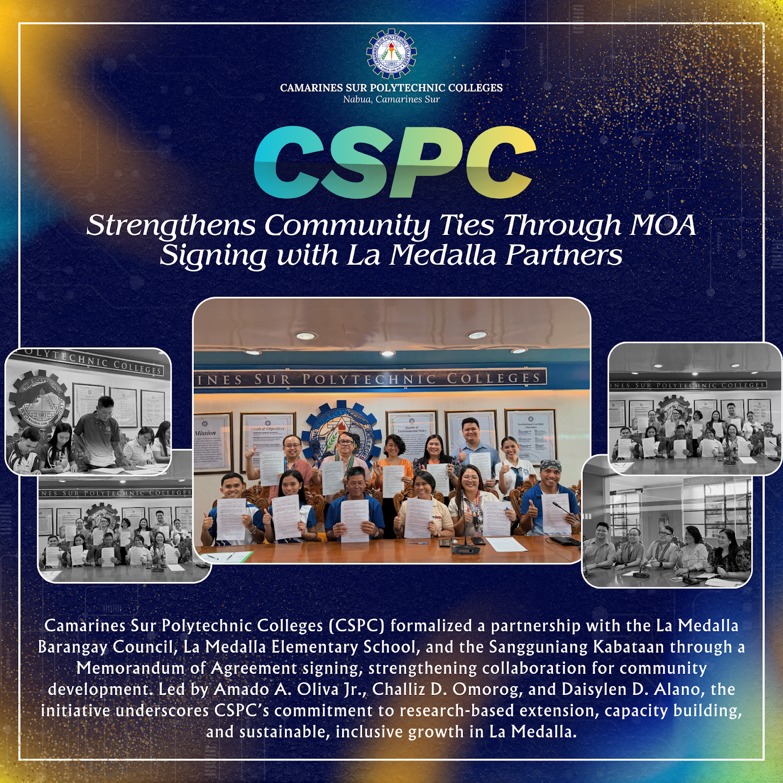 𝗖𝗮𝗺𝗮𝗿𝗶𝗻𝗲𝘀 𝗦𝘂𝗿 𝗣𝗼𝗹𝘆𝘁𝗲𝗰𝗵𝗻𝗶𝗰 𝗖𝗼𝗹𝗹𝗲𝗴𝗲𝘀 𝗦𝘁𝗿𝗲𝗻𝗴𝘁𝗵𝗲𝗻𝘀 𝗖𝗼𝗺𝗺𝘂𝗻𝗶𝘁𝘆 𝗧𝗶𝗲𝘀 𝗧𝗵𝗿𝗼𝘂𝗴𝗵 𝗠𝗢𝗔 𝗦𝗶𝗴𝗻𝗶𝗻𝗴 𝘄𝗶𝘁𝗵 𝗟𝗮 𝗠𝗲𝗱𝗮𝗹𝗹𝗮 𝗣𝗮𝗿𝘁𝗻𝗲𝗿𝘀