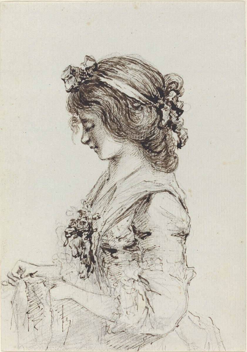 A Young Woman Sewing recto c 1790