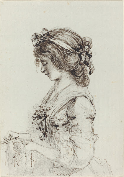 A Young Woman Sewing recto c 1790
