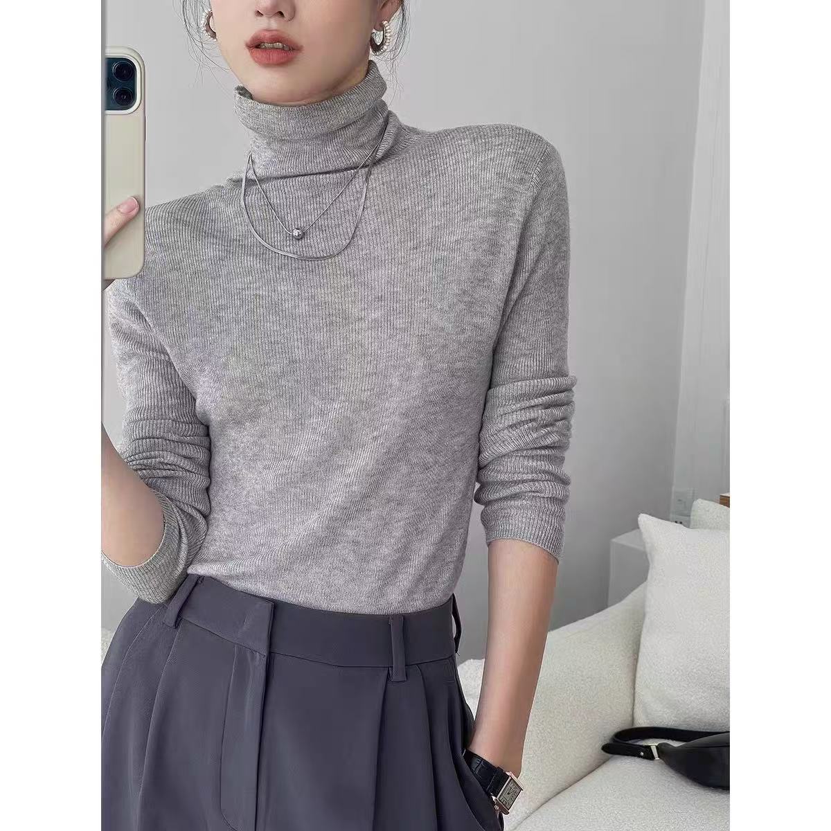 Women's Cashmere Wool Sweater, Thin, Stand-up Collar