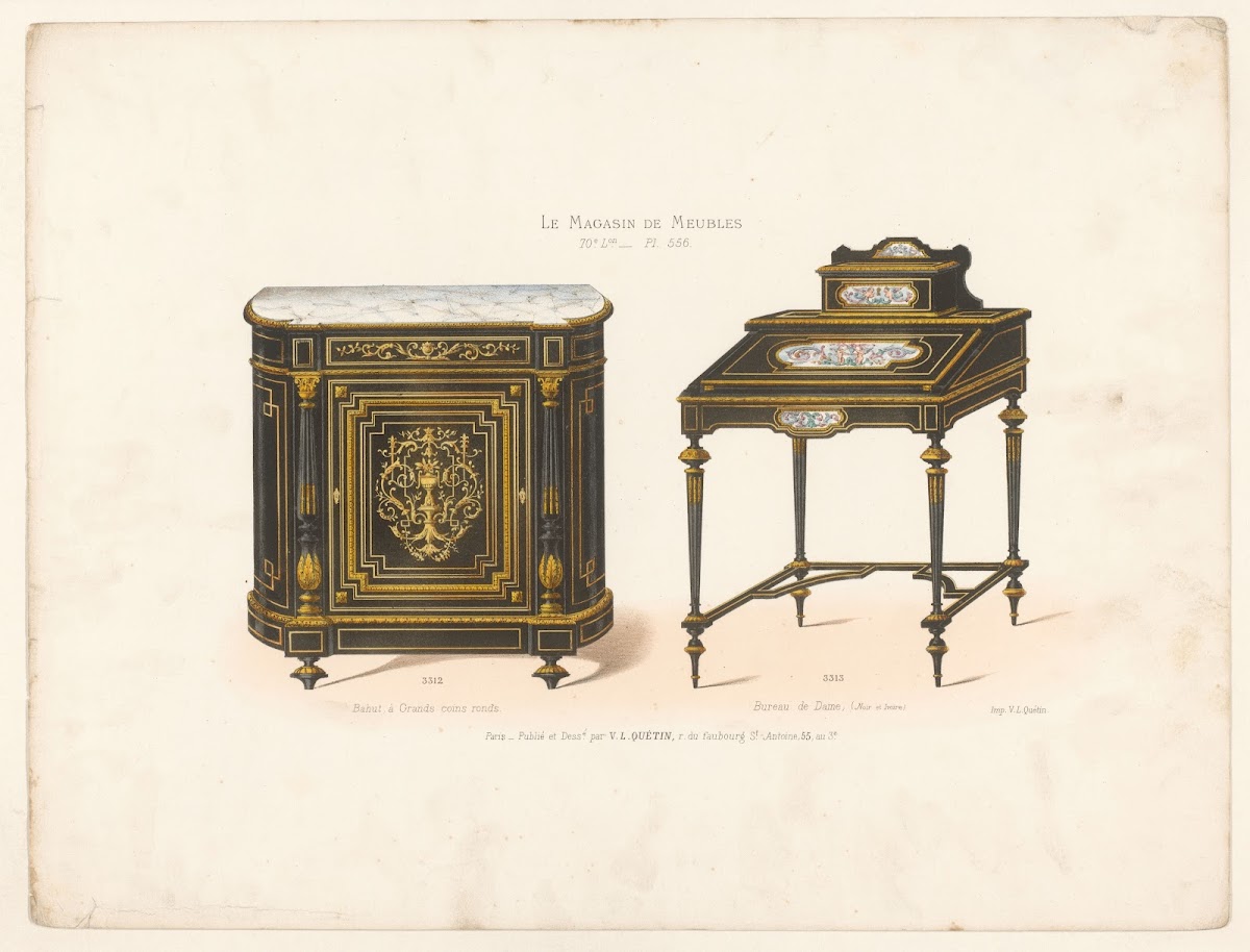 Bahut à Grands coins ronds Bureau de Dame Noir et Ivoire 1832   1904
