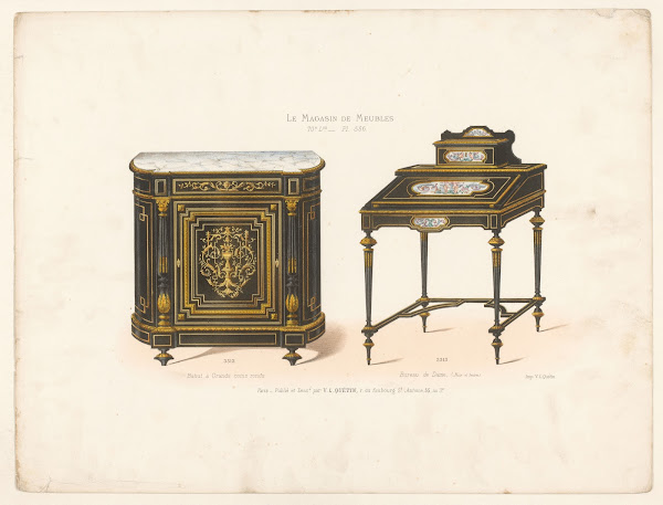 Bahut à Grands coins ronds Bureau de Dame Noir et Ivoire 1832   1904