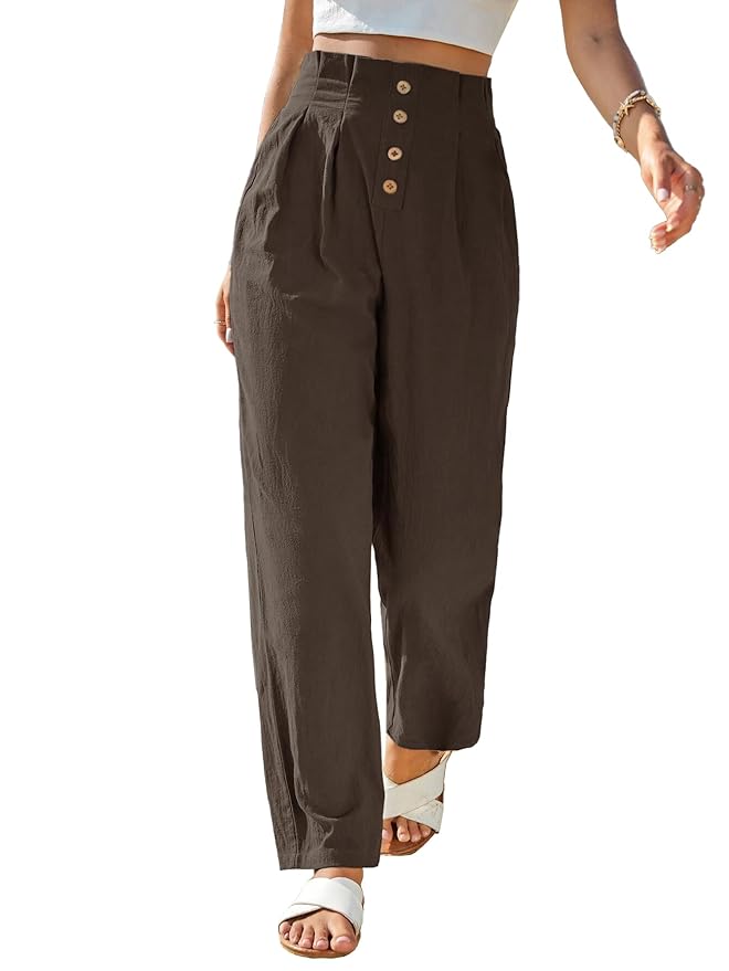 TOPLOT Women Casual Slanted Pocket Elastic Waist Tapered Pants
