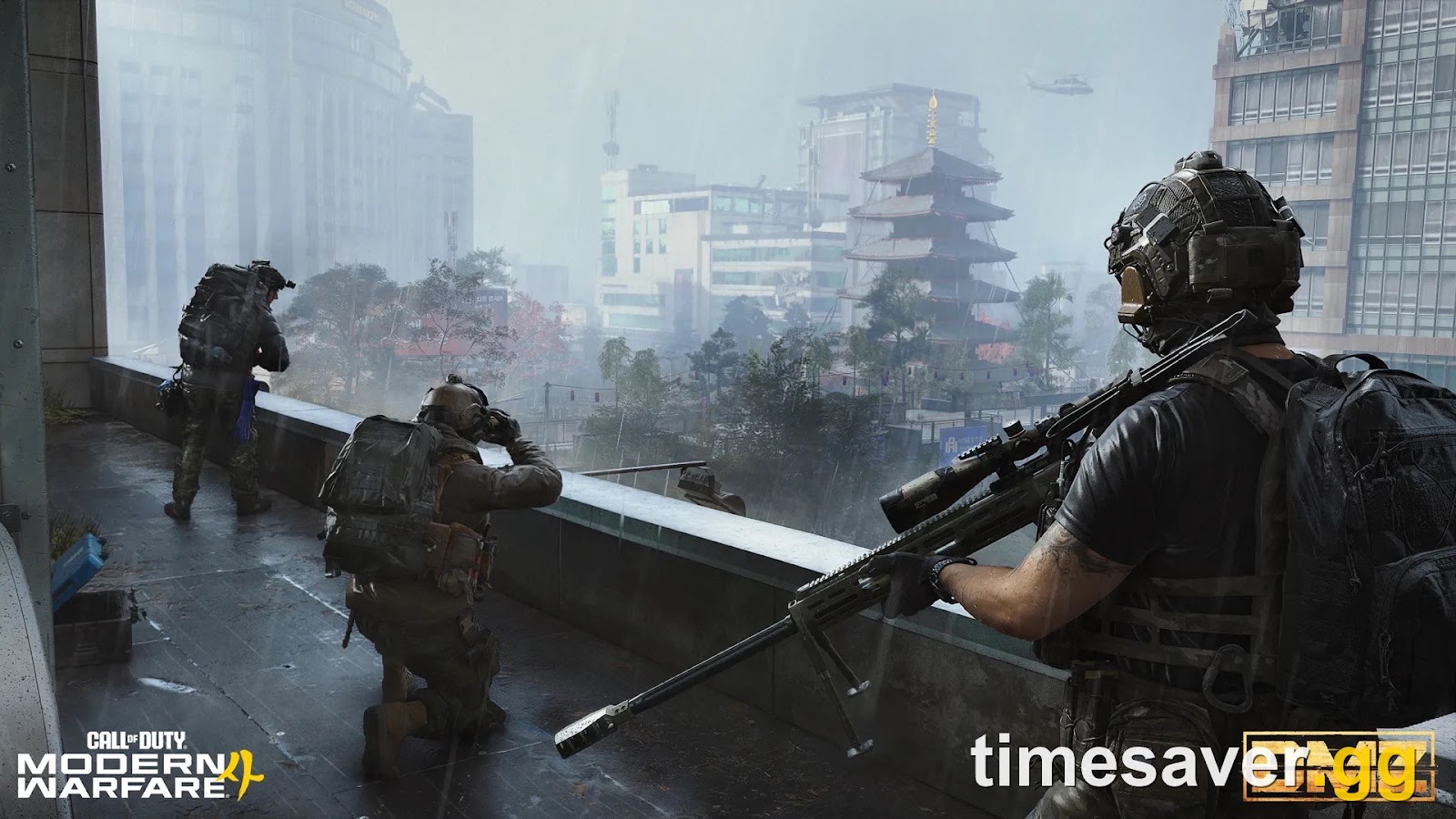 Three Modern Warfare 4 operators overlooking the Hajin exclusion zone — DMZ is a paid core mode bundled with MW4, launching October 23, 2026