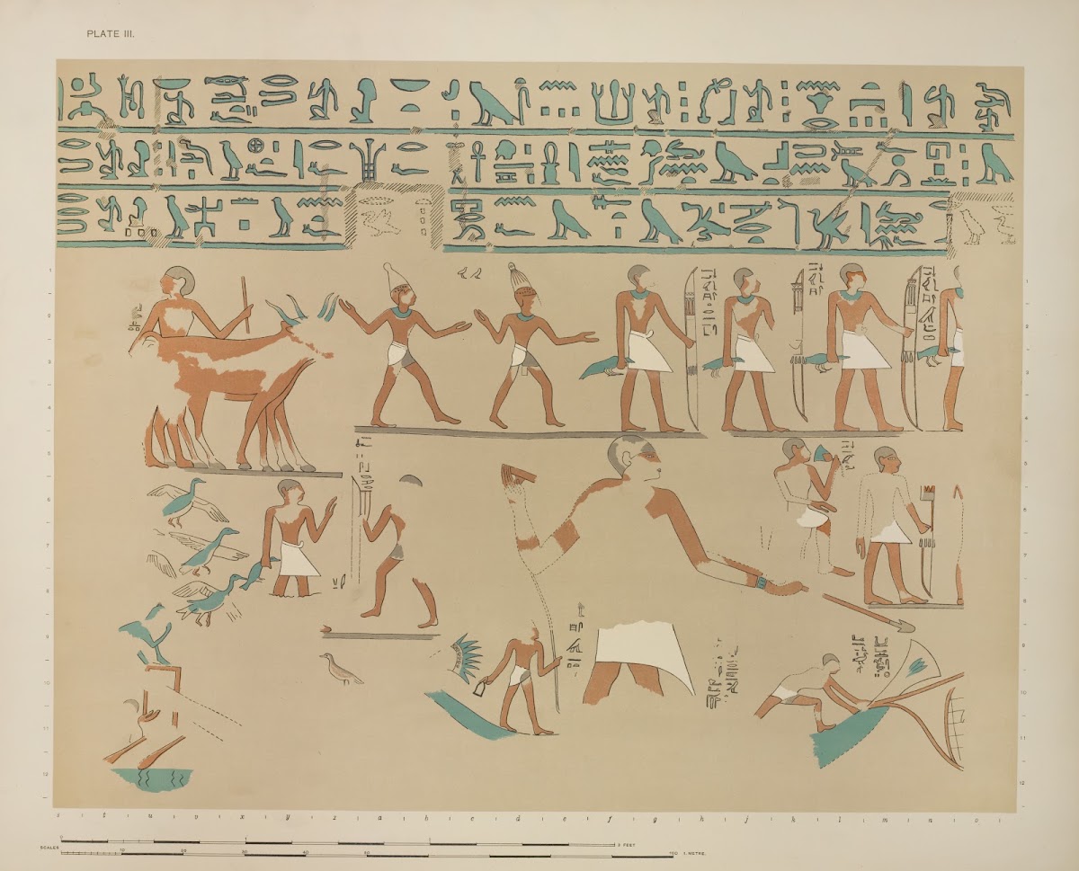 Funeral procession of Sebeknekht showing two oxen two dancing buffons etc 1896