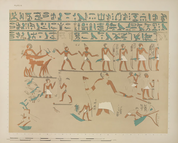 Funeral procession of Sebeknekht showing two oxen two dancing buffons etc 1896