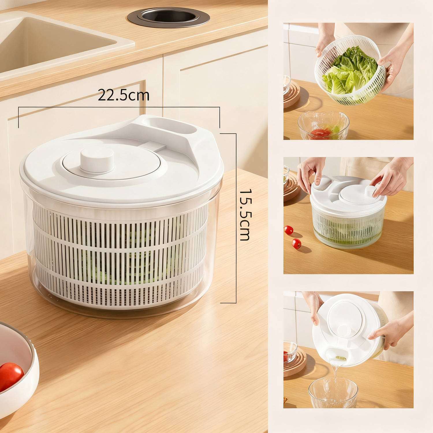 Manual vegetable and salad spinner