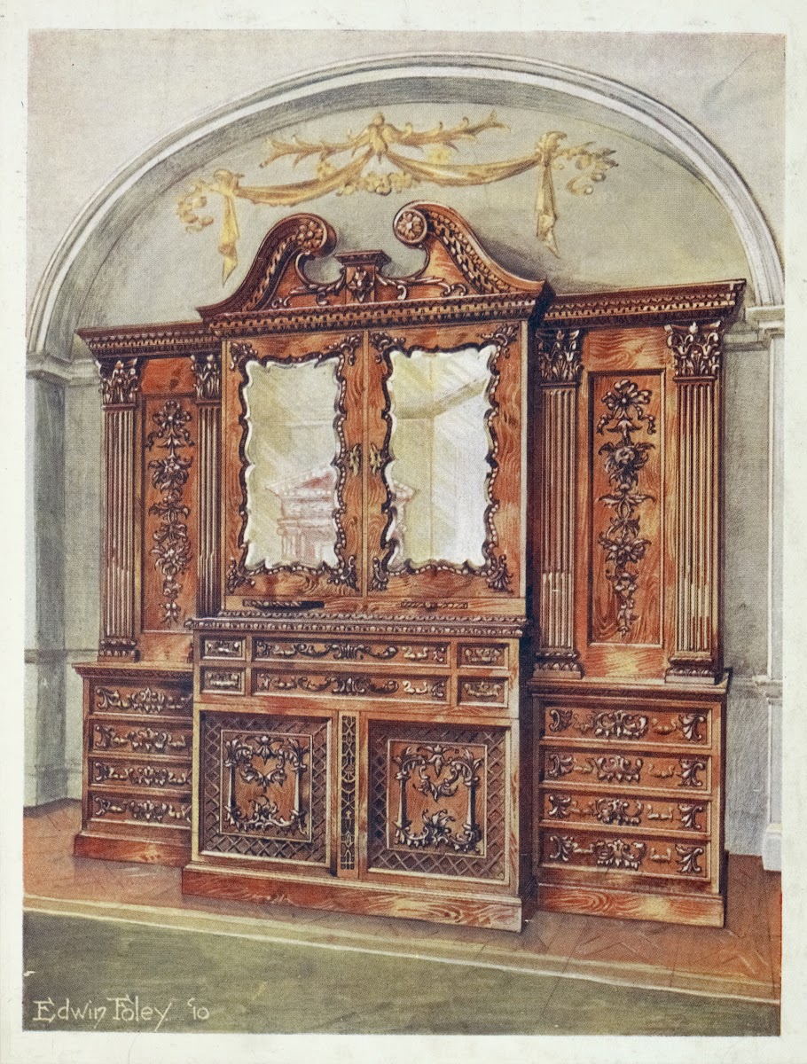 Carved enclosed mahogany bookcasestyle of Chippendale 1910   1911