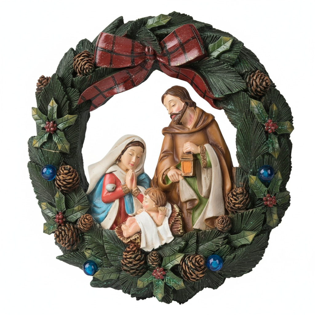 Christmas Wall Wreath with Lighting, Resin