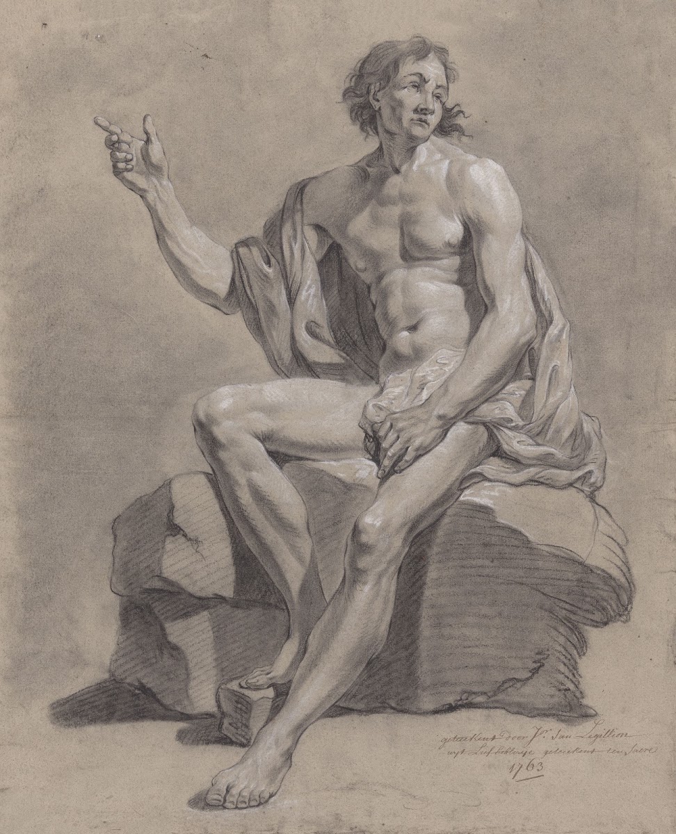 Academic Life Drawing Study Seated Nude Male 1763