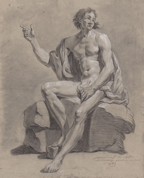 Academic Life Drawing Study Seated Nude Male 1763