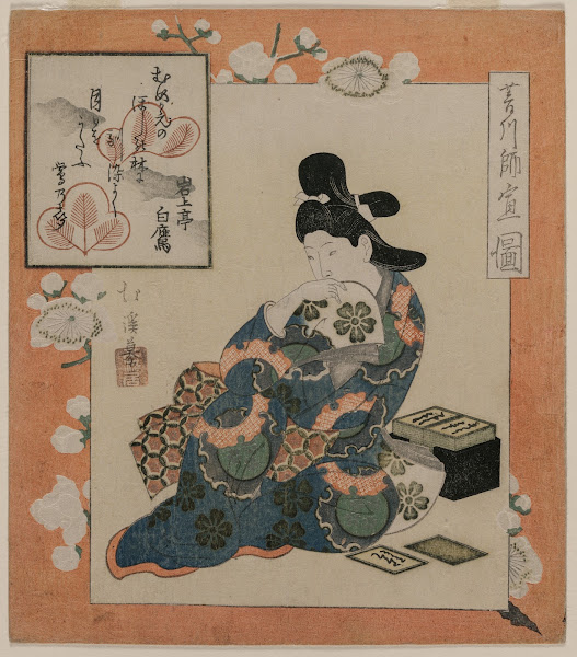 A Picture by Hishikawa Moronobu Woman with a Set of Poem Cards mid 1820s