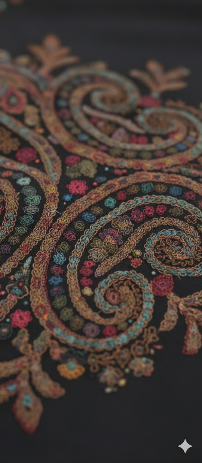 Exquisite Kashmiri Paisley Black Wool Shawl | Traditional Multi-Color Winter Wrap