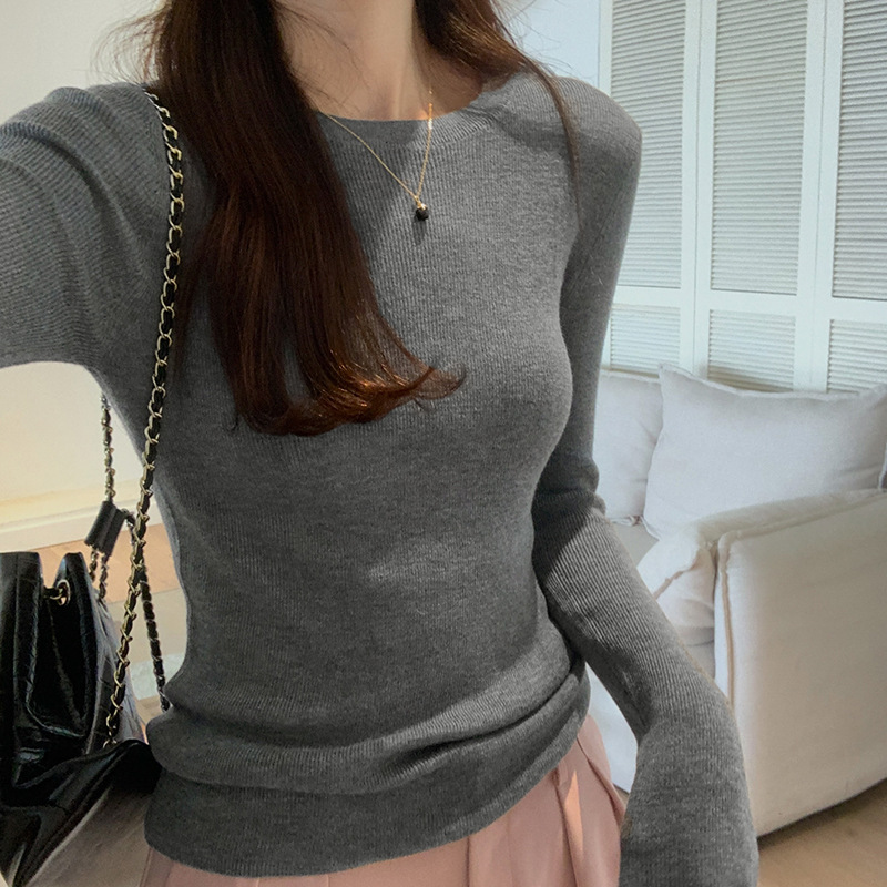 Women's Knit Sweater, Crew Neck, Long Sleeve, Fitted