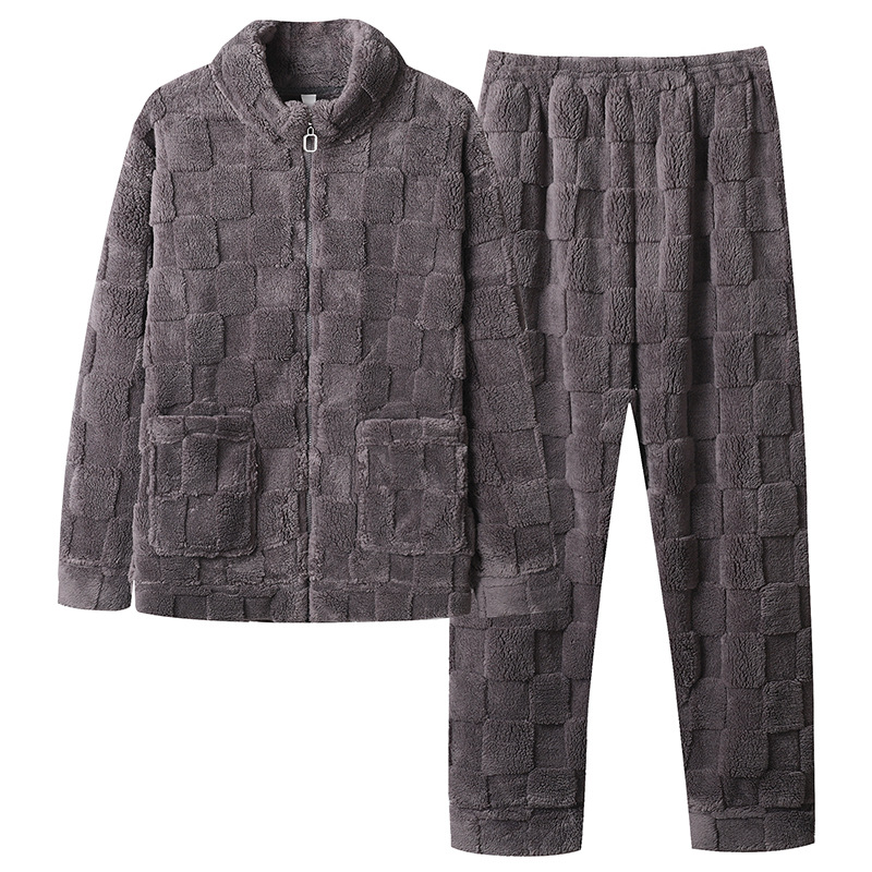 Herren-Pyjama-Set aus Korallenfleece, warm und mit Reißverschluss