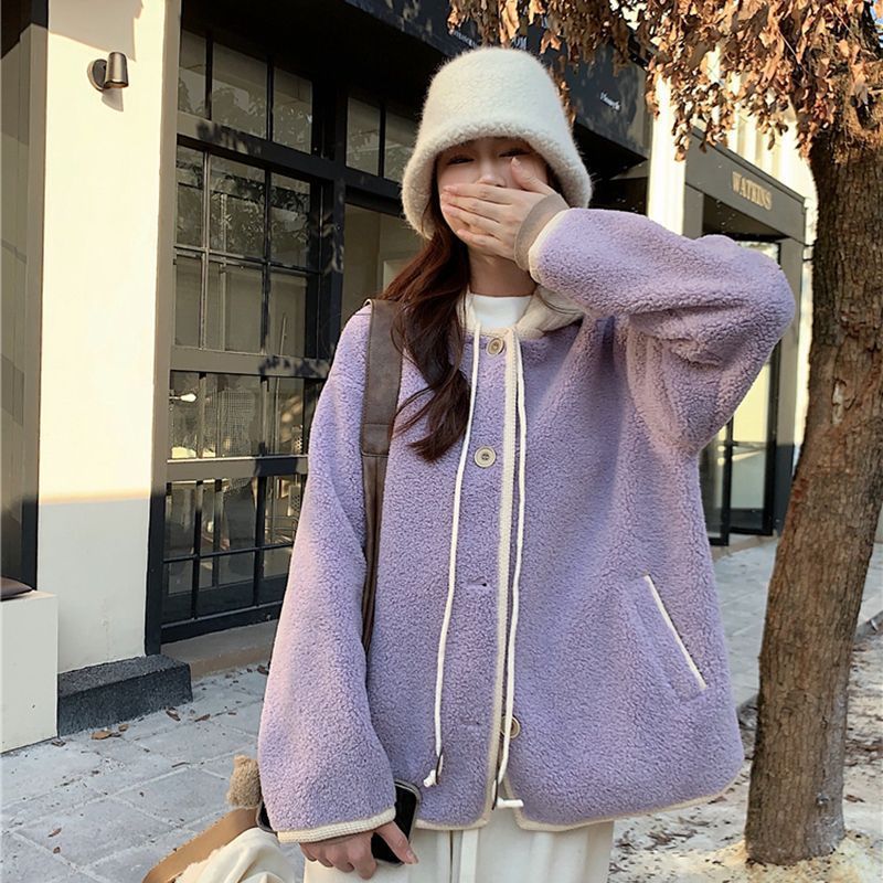 Lamb fleece hoodie for women, casual style