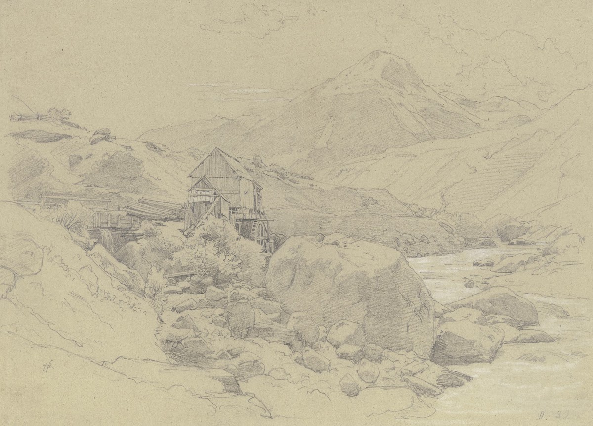 Wassermühle in einer Gebirgslandschaft