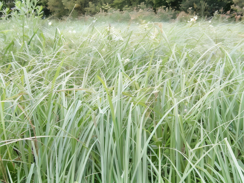 Carex riparia in riva ad un laghetto, fogliame verde decorativo
